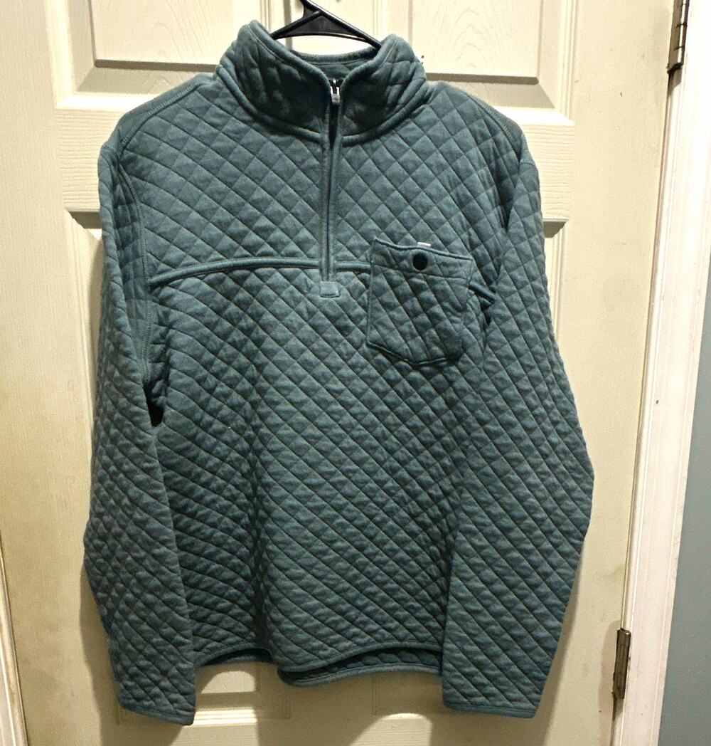 Eddie Bauer Quilted Men's M Green Solid 1/4 Zip Mock Neck Pullover Sweatshirt